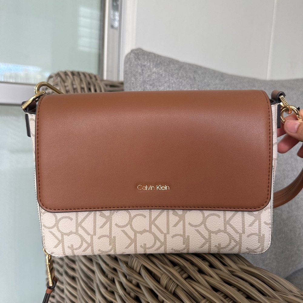 Calvin Klein Tan & Cream Signature Crossbody Bag